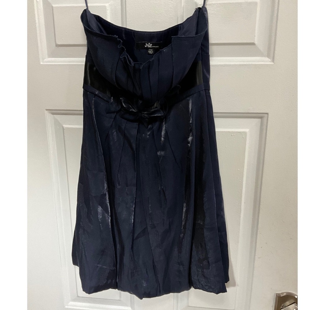 Jump Apparel Navy Blue Metallic Strapless Bubble Hem Cocktail Dress Size 7/8
